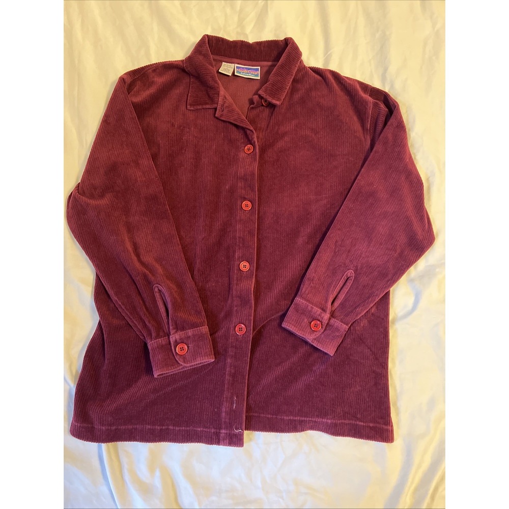 North Crest Womens Burgundy Corduroy Button Down Shirt Long Sleeve Size L 14-16